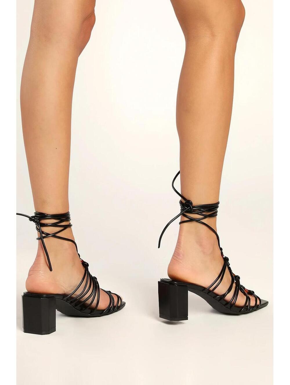 NWB Lulus Finu Black Lace-Up High Heel Sandals Size 6.5 - Picture 10 of 11